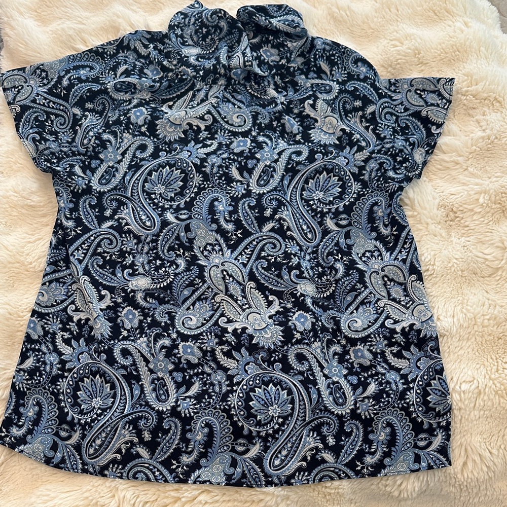Ann Taylor Blue and Black Paisley Blouse